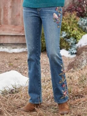 Sundance Driftwood Kelly Winterbird Embroidered Bootcut Jeans 26